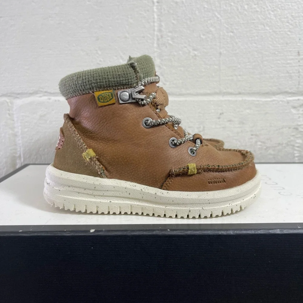 Hey Dudes Toddler Bradley Classic Leather Boots‎ Walnut Brown Size TD8/25 EU